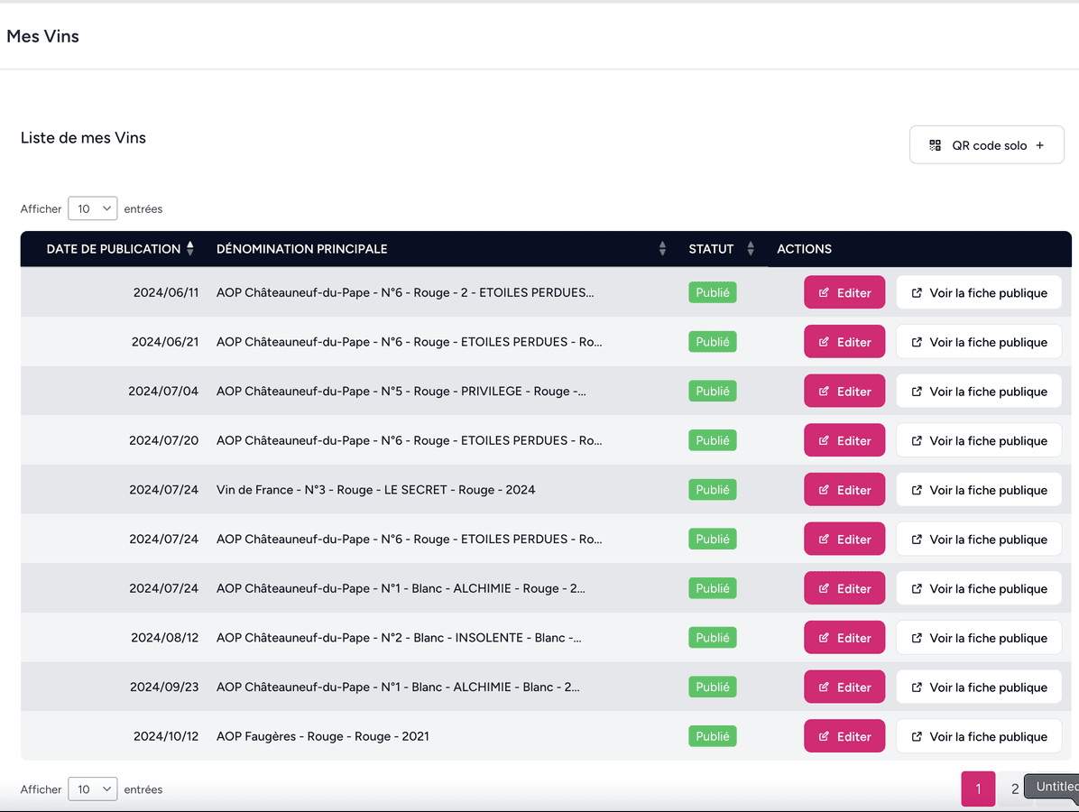 GrapeTrack wine management interface